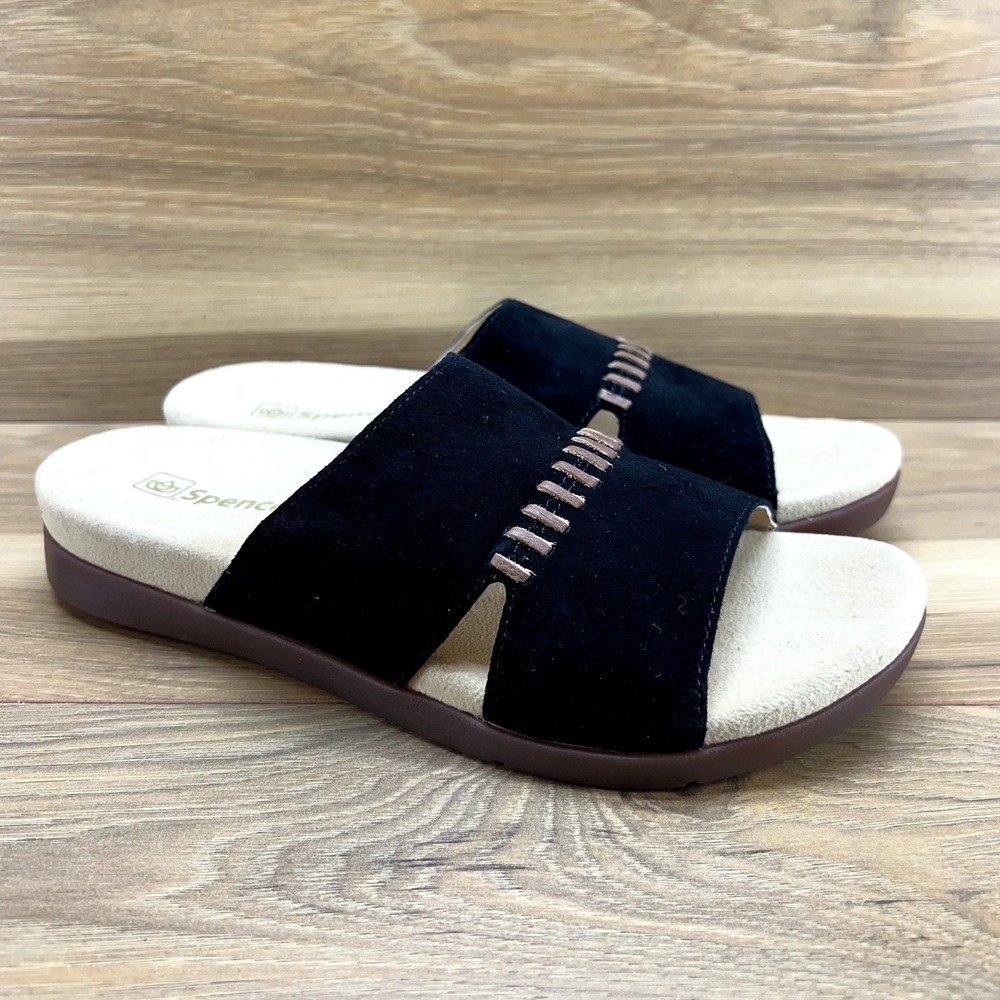 Spenco Womens Sandals 7.5 Twilight Woven Black Suede Slide Comfort - Picture 4 of 9